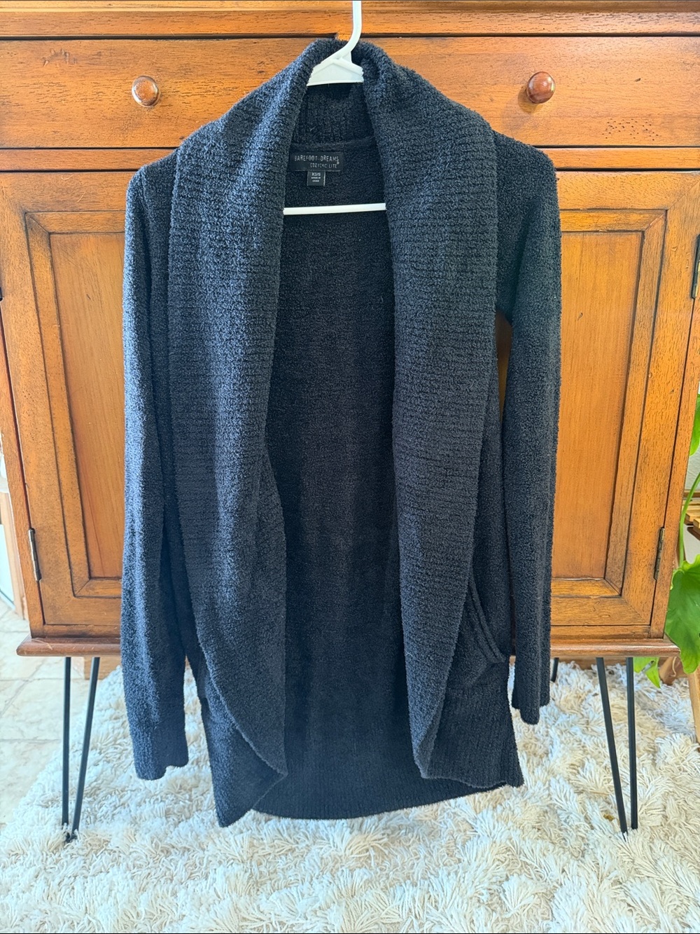 Barefoot Dreams Black Plush Open-Front Shawl Collar Cardigan